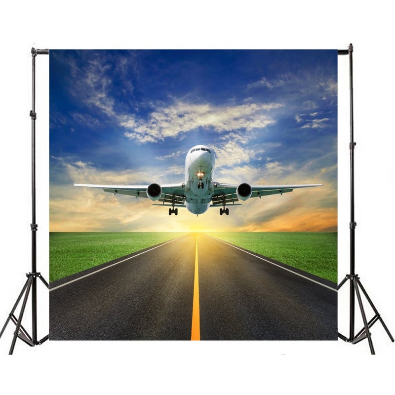 Yeele 6x6ft Aerodrome Aeroplane Flight Photography Background Vinyl Aviation Runway Plane Take-Off Blue Sky White Cloud Fly Travel Photo Backdrops Holiday Traveling Photo Shoot Studio Props - Image 1